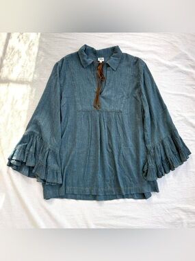 Boho Peasant Top with Ruffle Sleeves